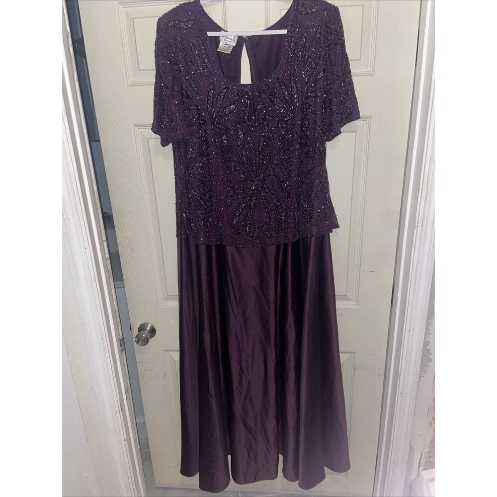 Vintage 80s Stenay Dress Womens Size 20W Purple Silk Beaded Cocktail Formal